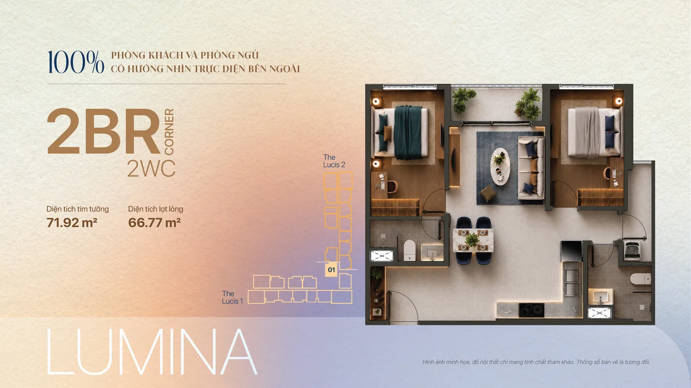 Mặt bằng căn hộ 2 phòng ngủ · 2WC · LUMINA Corner
