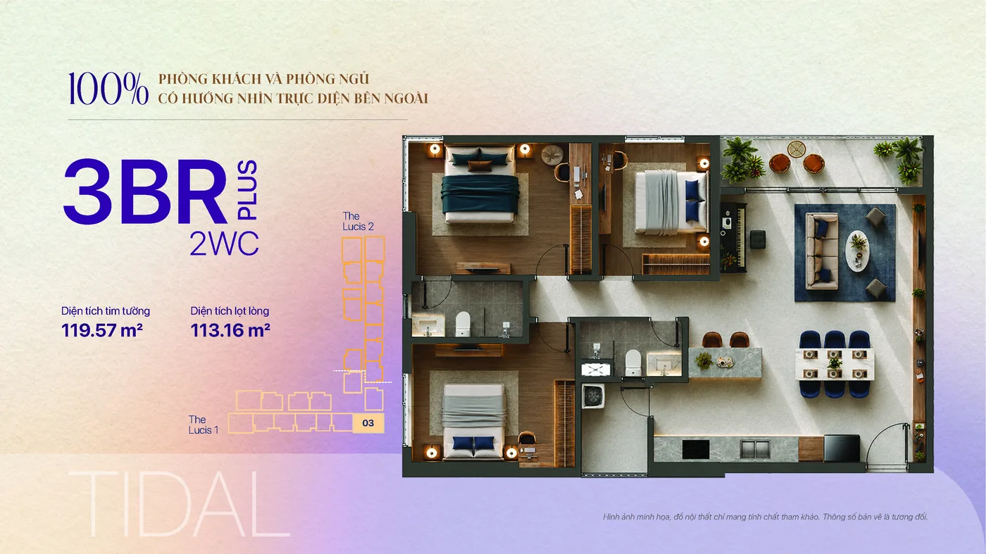 Mặt bằng căn hộ 3 phòng ngủ · 2WC · TIDAL Plus